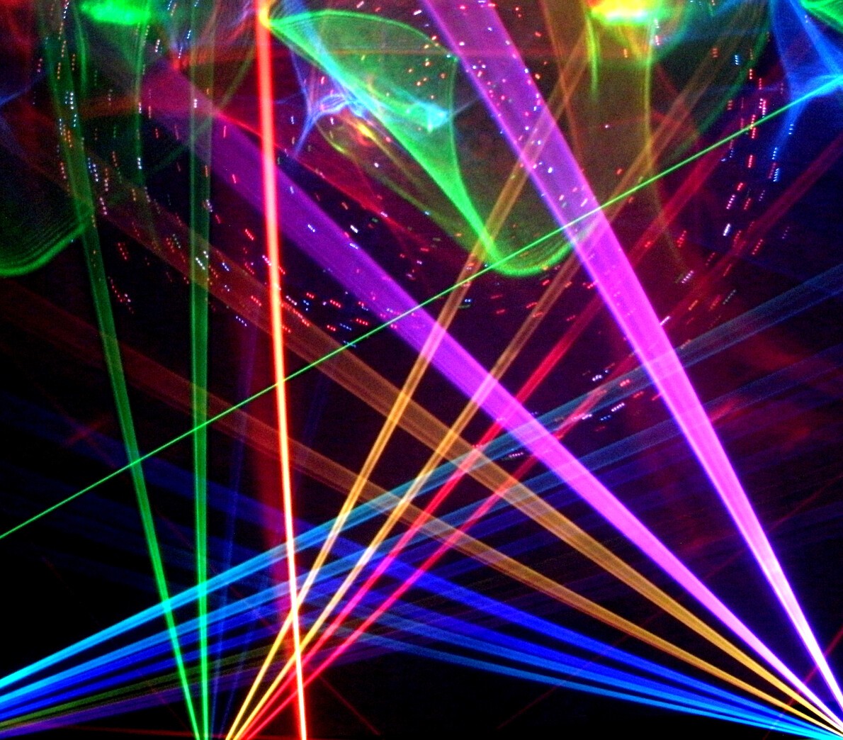 laser image with intersecting lines of purple, red, blue