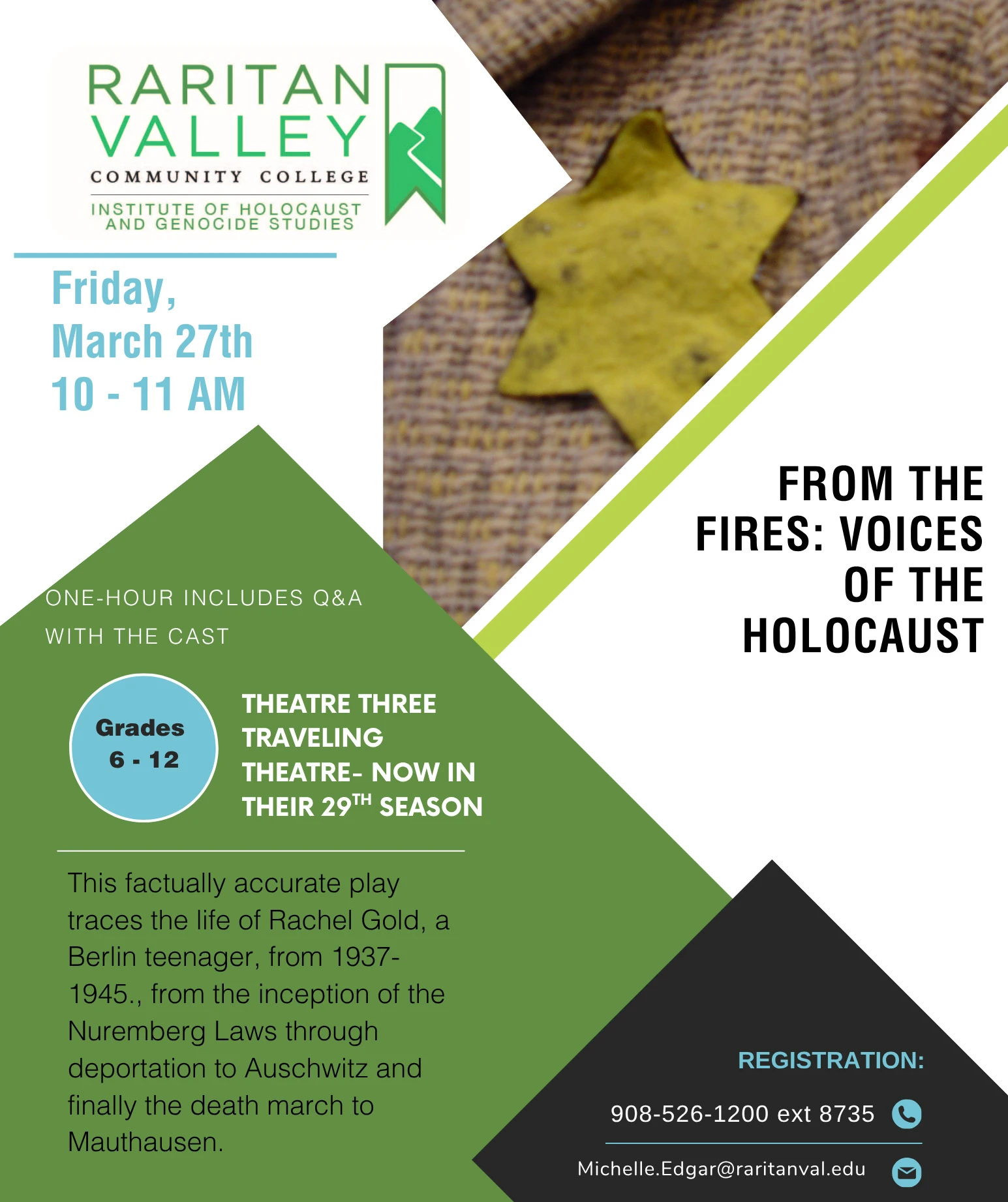 Flyer about event "From the Fires: Voices of the Holocaust"