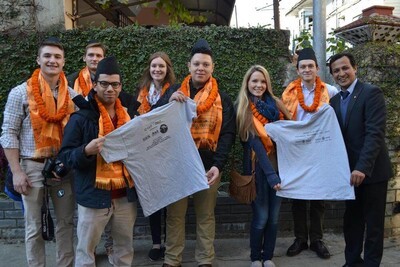students in nepal with t-shirts