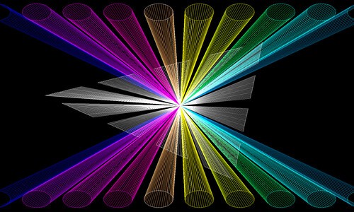 laser image with yellow, green and purple
