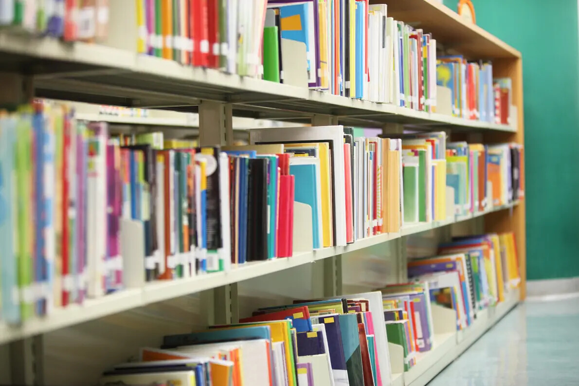 shelves of colorful children's books