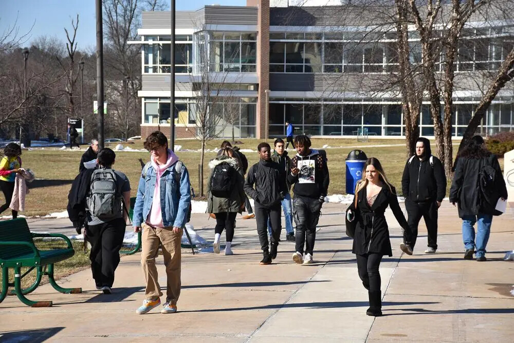 students walking outside