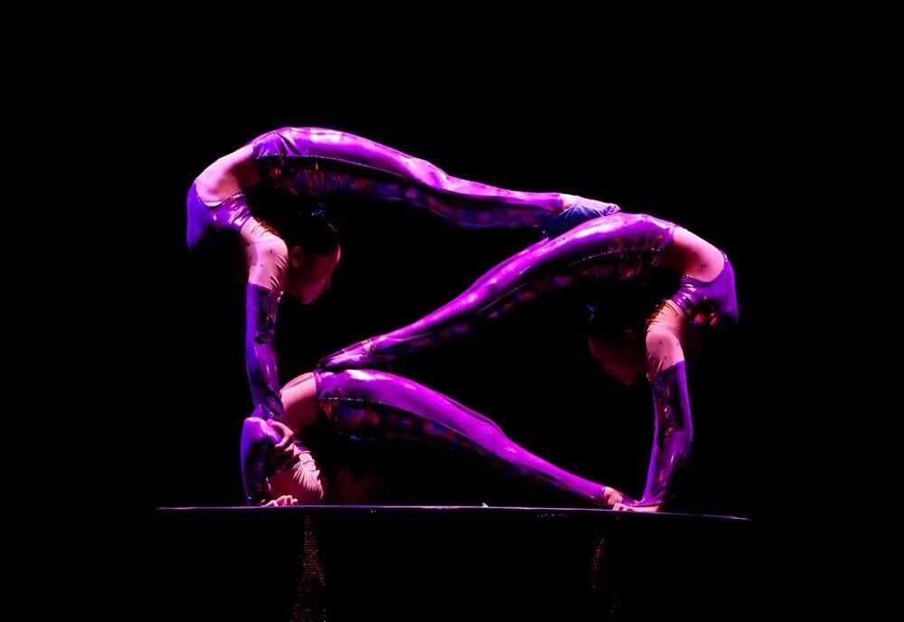 3 golden dragon acrobats in poses