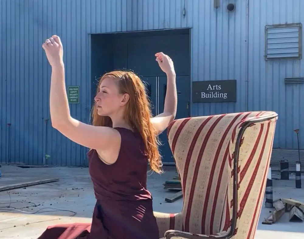 lauren beirne dancing outside arts building