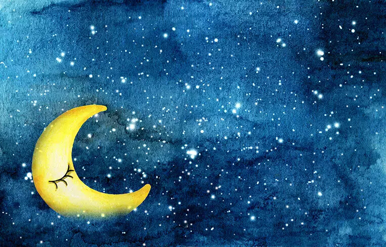 moon with eyelashes in night sky
