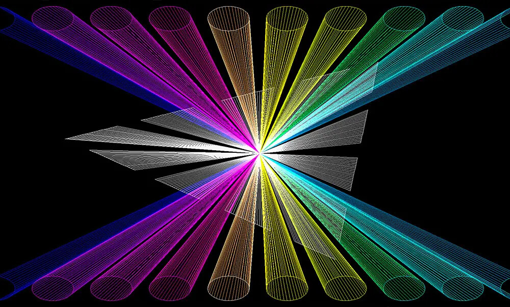 lasers with purple and green