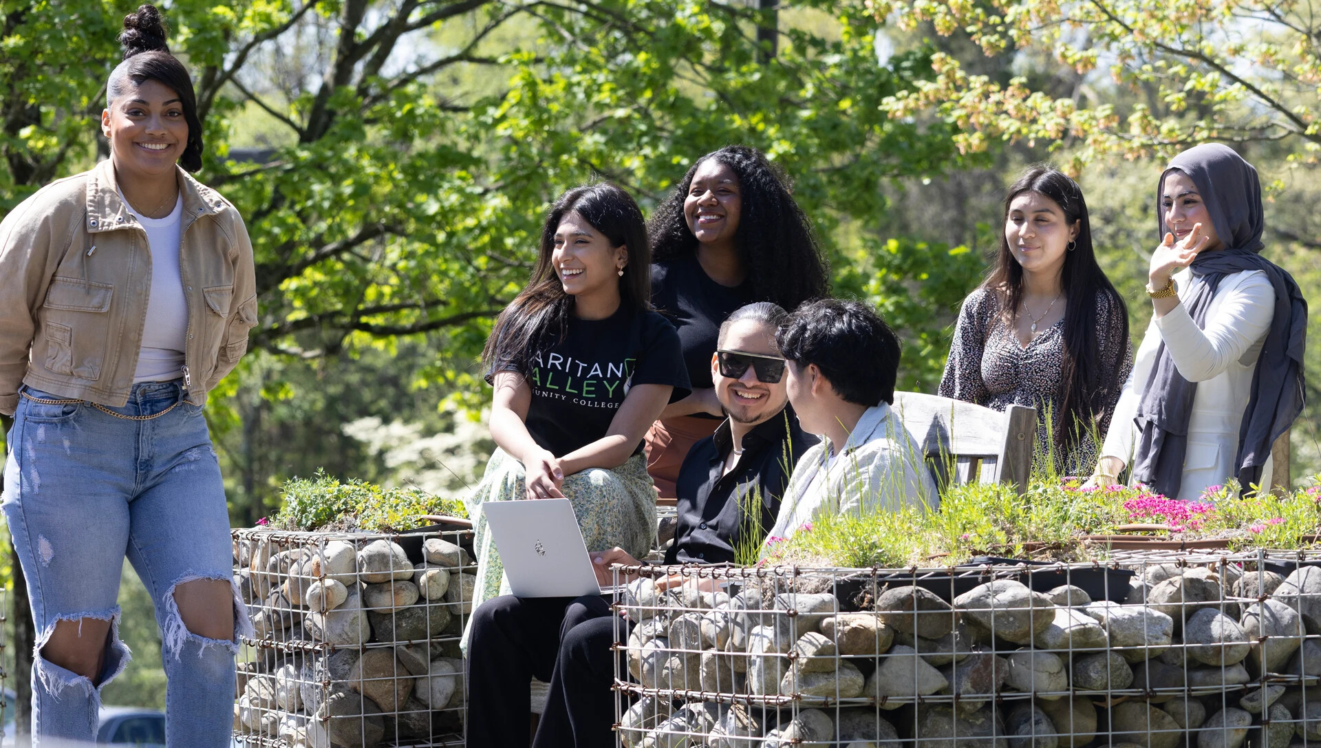 group of students outside in sensory garden