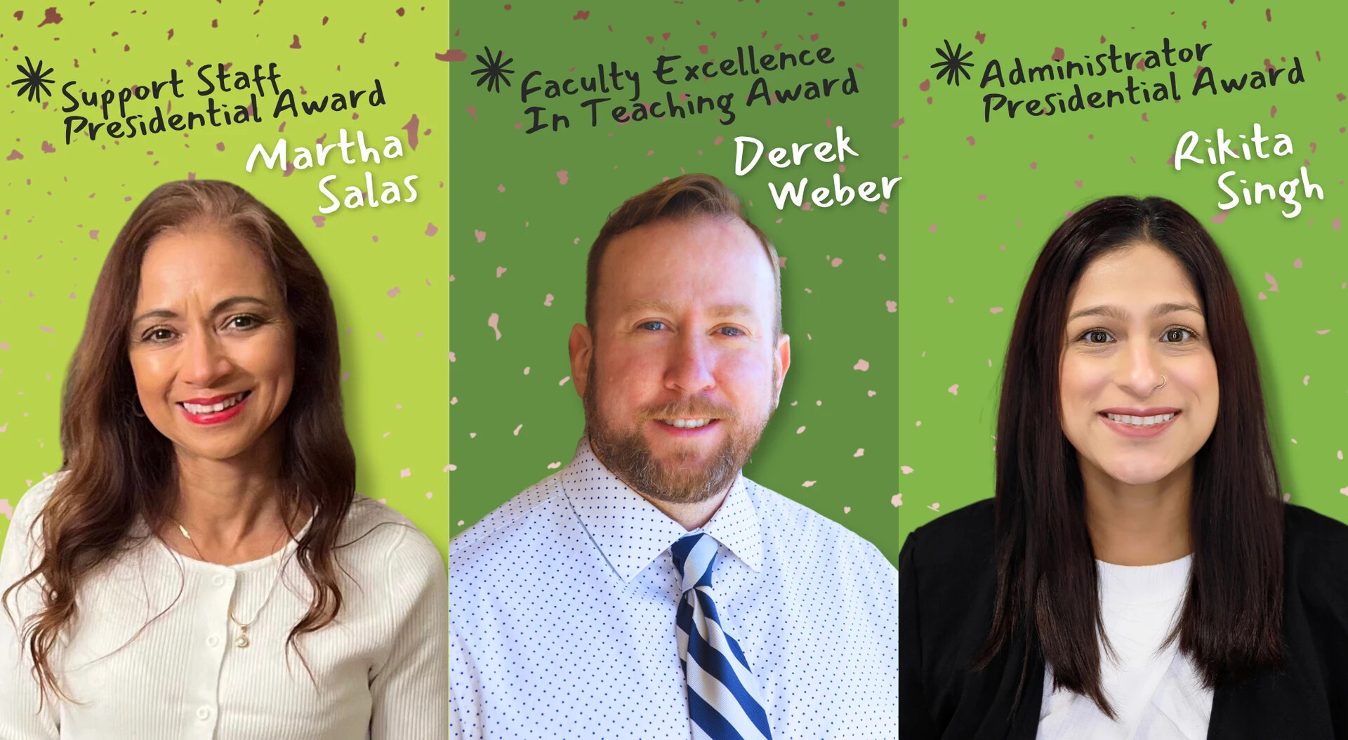 headshots of  Martha Salas, Derek Weber and Rikita Singh