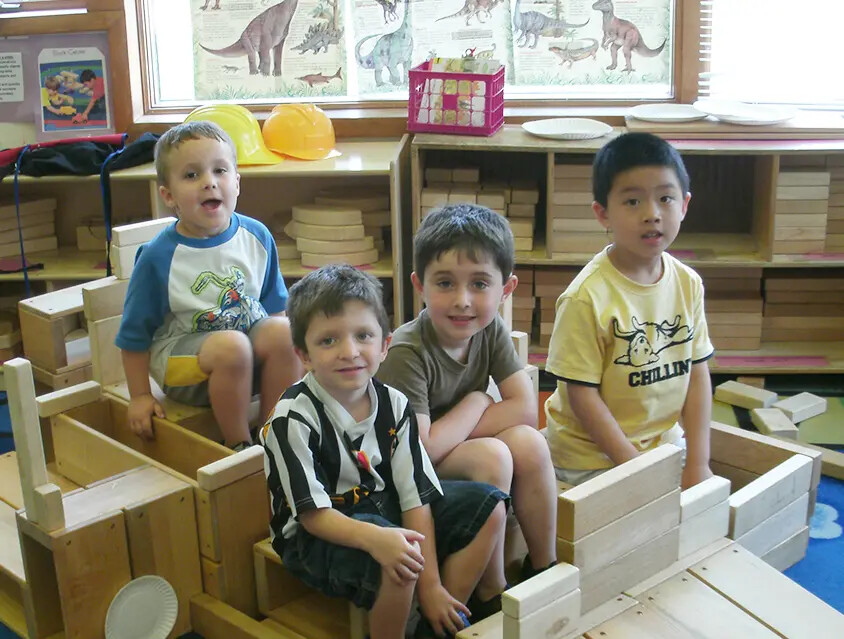 group of todlers turned blocks into a truck