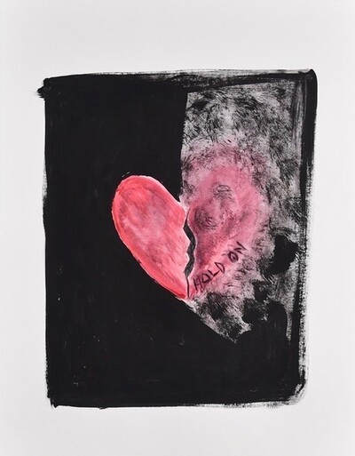 half heart artwork on black background