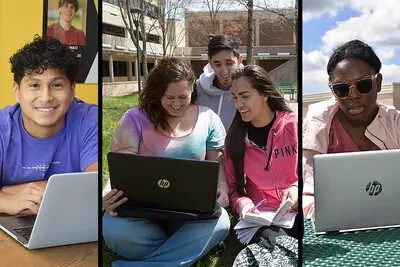 students on laptop computers