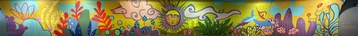 narrow image of tunnel mural with sun