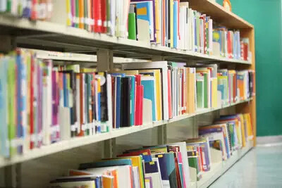 shelves of colorful children's books