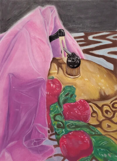 still life with pink and gold