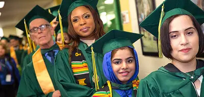 Graduates waiting in line at Commencement