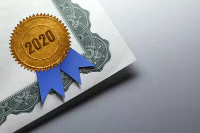 award certificate with 2020 on it