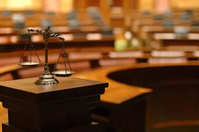 courtroom with scales of justice