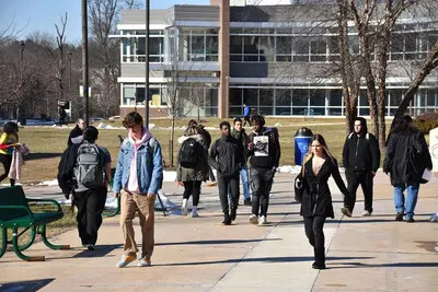 students walking outside
