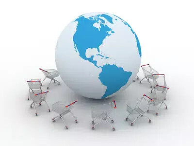 globe with shopping carts