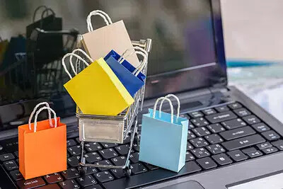 shopping bags on laptop