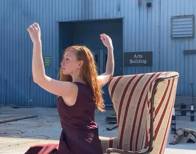 lauren beirne dancing outside arts building