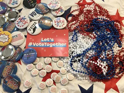 collage of voting buttons