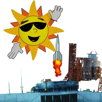 graphic image of sun and rocket launch