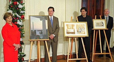 author with first lady bush and others with easels