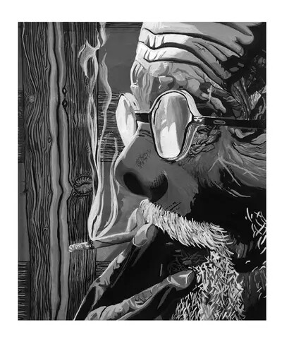 old man smoking artwork