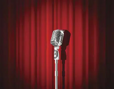 microphone with red curtain