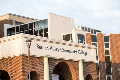 side view of college name on building