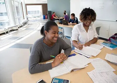 female students in science center addition 