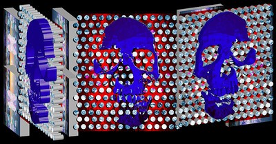 artwork in 3 panels with purple skulls