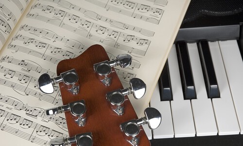 guitar, music notes and piano