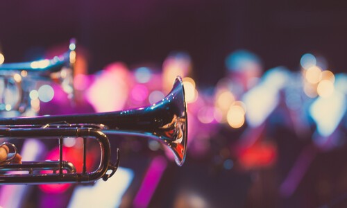 brass instruments and blurred colored lights