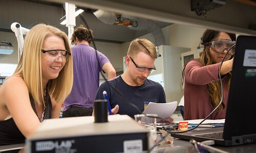 students working in lab