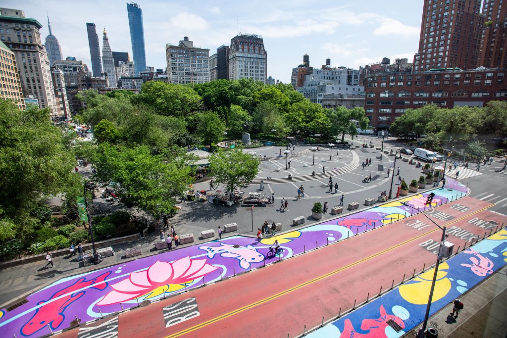 Union Square Partnership Unveils 7,500 Sq Ft Street Mural by NYC-Based Artist, RVCC Professor Ji Yong Kim, Along 14th Street