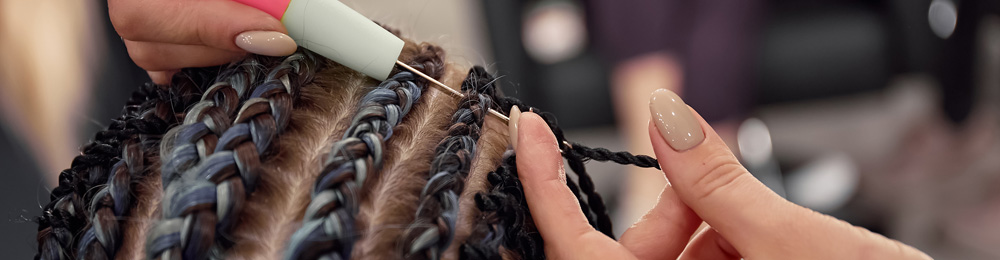 close up of a hair braiding, in process