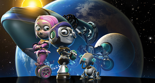 cartoon astronauts in space