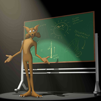 coyote in front of chalkboard