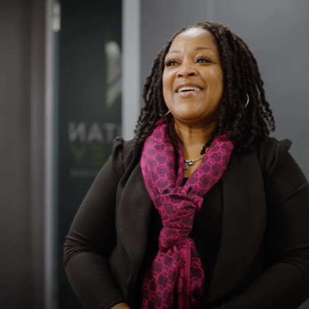 Image of RVCC student Mischelle Haskins during an interview.