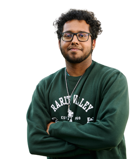 Image of an RVCC student in a green RVCC sweatshirt.