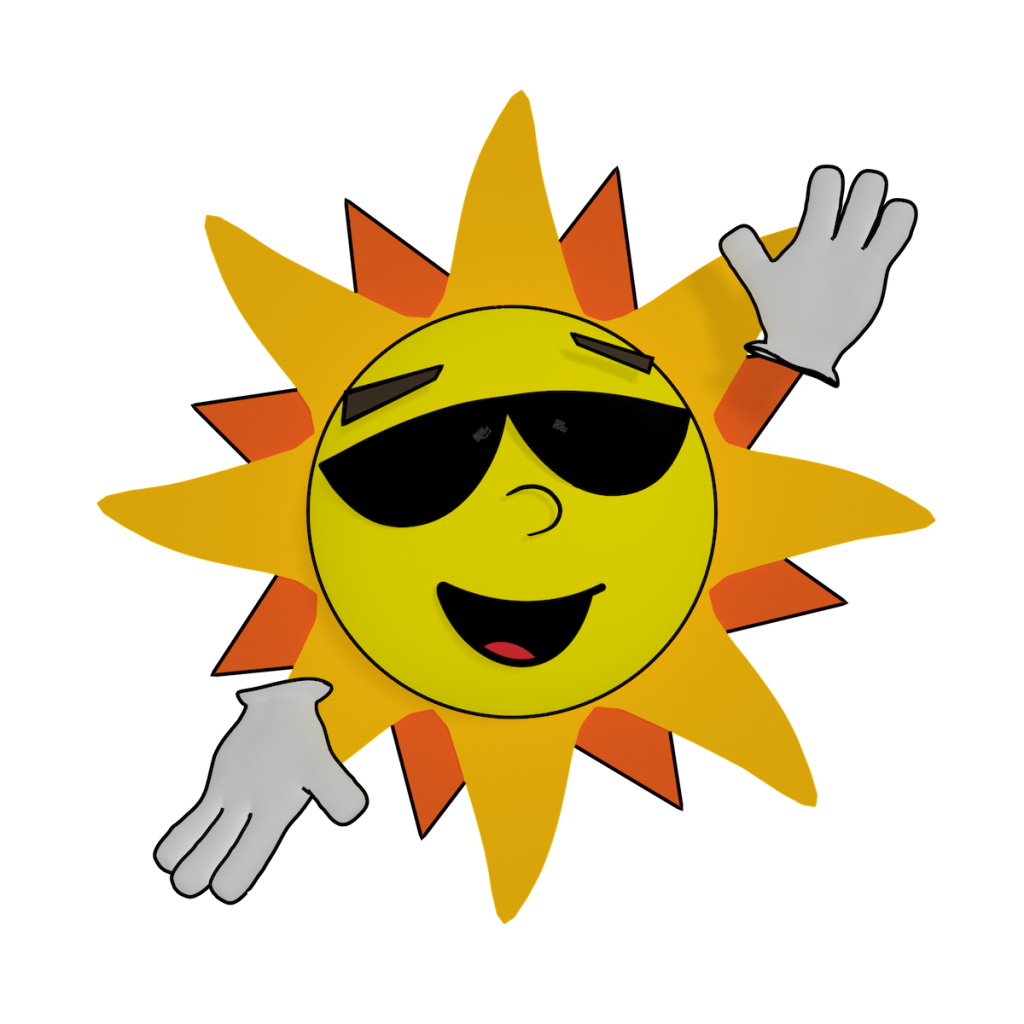cartoon sun character with sunglasses