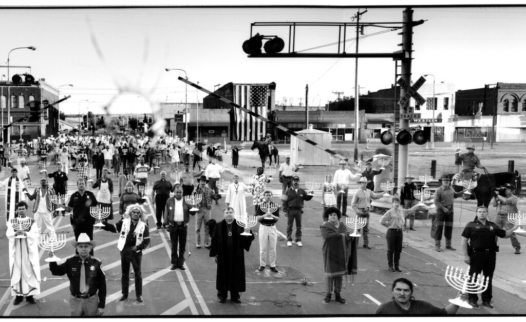 cropped version of citizens holding menorahs