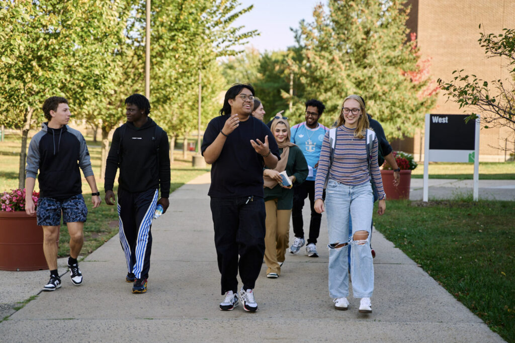 students walking outside on capus
