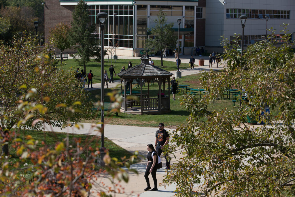 students walking outside in quad